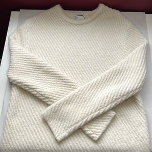 Wooyoungmi Paris Men’s Ivory Alpaca Textured Stripe Crewneck Sweater